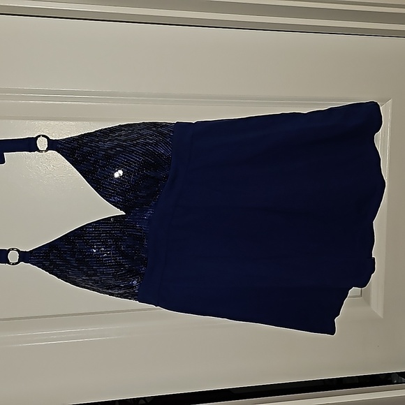 My BraTops Royal Blue Tie Up Halter Padded Cups Shelf Bra VGUC Size? 2AF - Picture 1 of 10